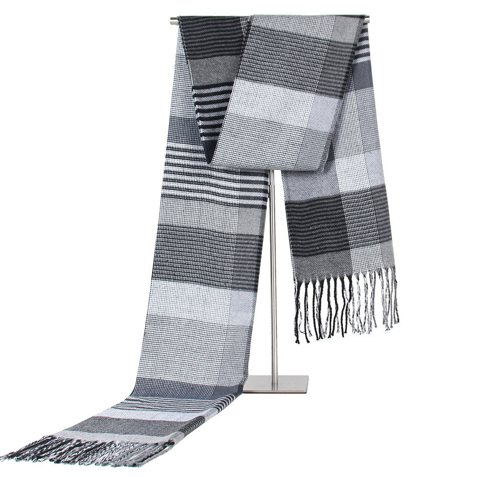 Autumn And Winter New Korean Style Plaid Middle-aged And Elderly Men's Scarf Cashmere-like Warm Scarf Gifts Promotional Products